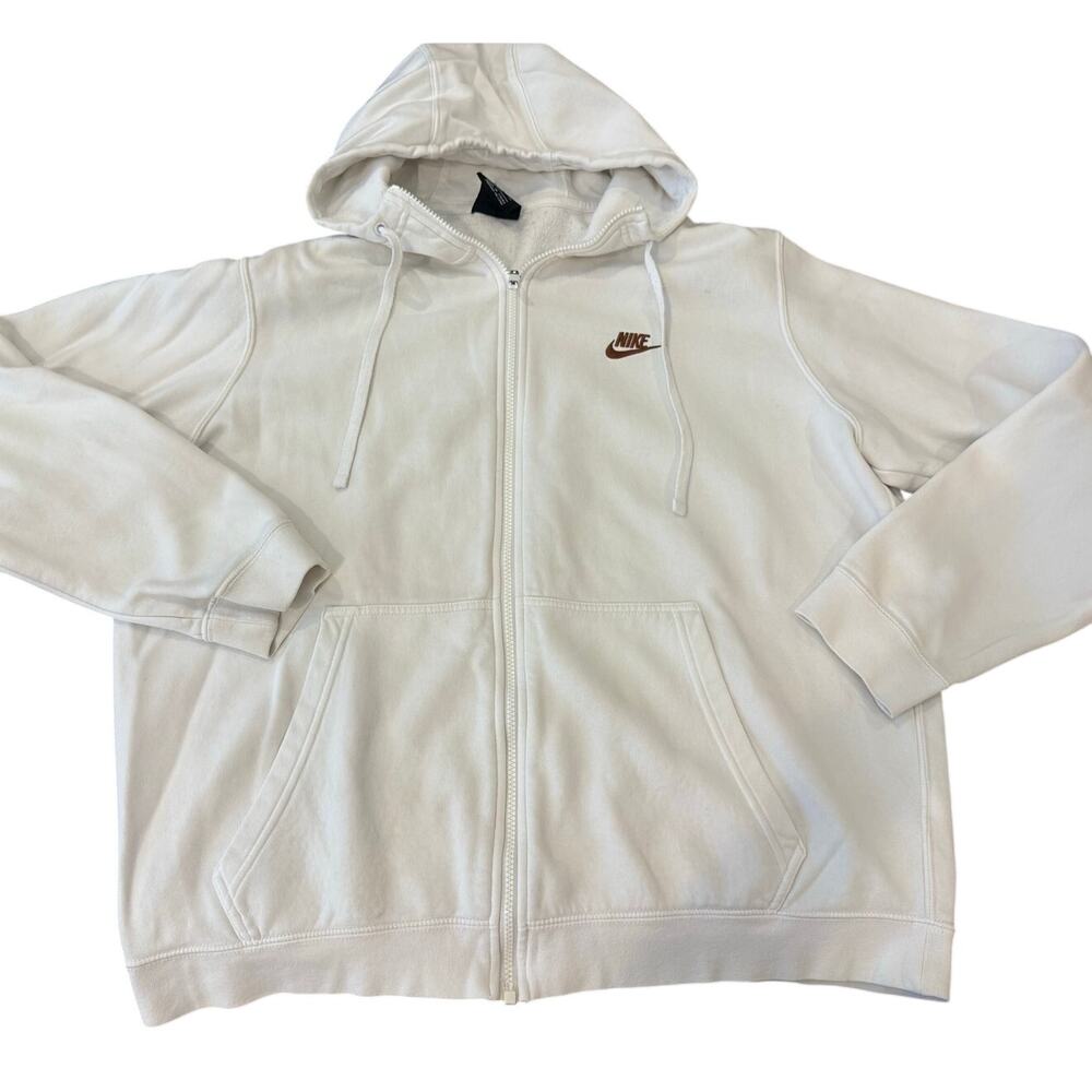 NIKE White w/ Brown Logo Full Zip Hoodie Jacket Sweatshirt Top XL